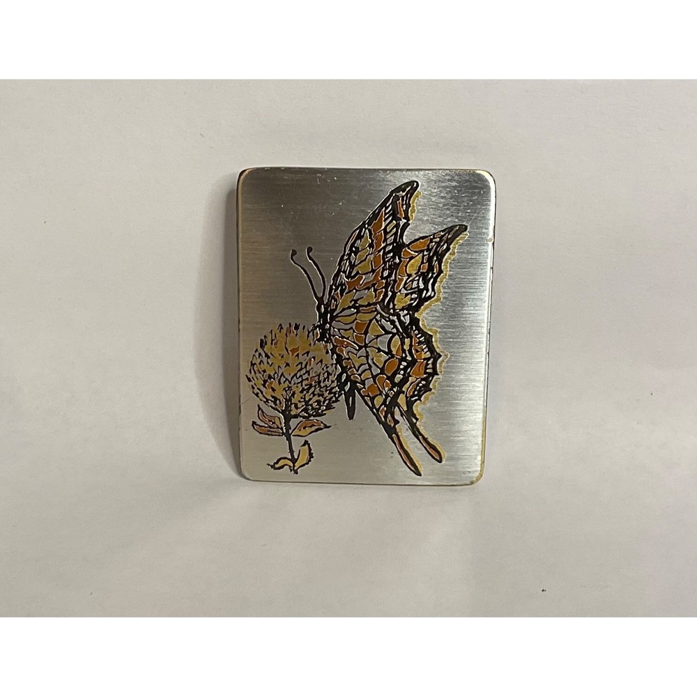 ANTIQUE VTG REED & BARTON Dramascene FLORAL BUTTERFLY Brooch/Pendant METAL RETRO